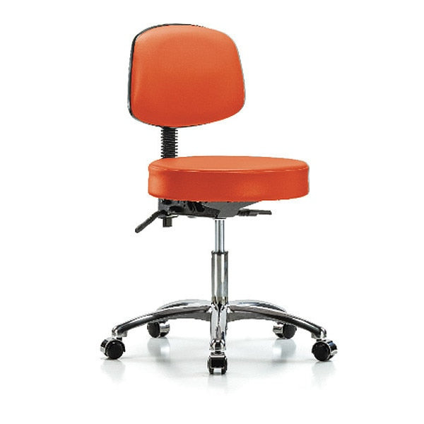 Desk Stool, Vin, Bk, Chrome, Casters, Orange
