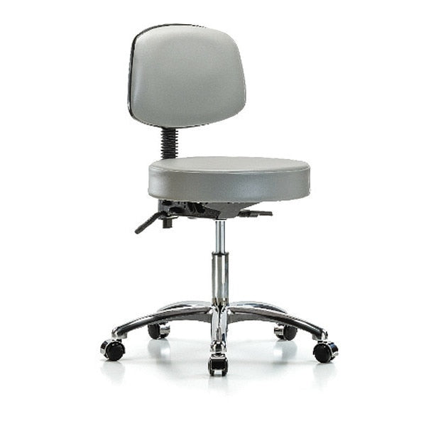 Desk Stool, Vinyl, Bk, Chrome, Casters, Dov