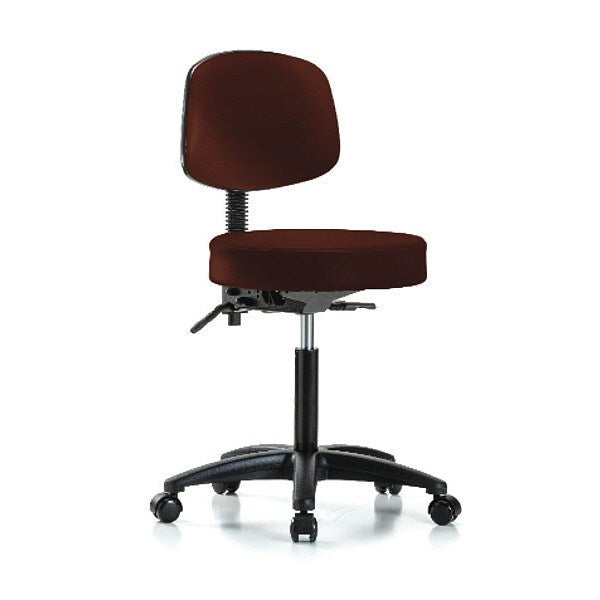Bench Stool, Med, Vinyl, Bk, Casters, Burg