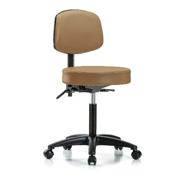 Bench Stool, Med, Vinyl, Bk, Casters, Taupe
