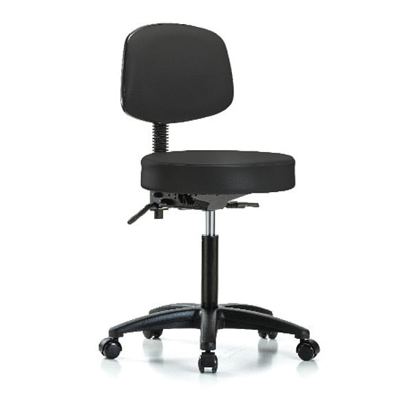 Bench Stool, Med, Vinyl, Bk, Casters, BLK