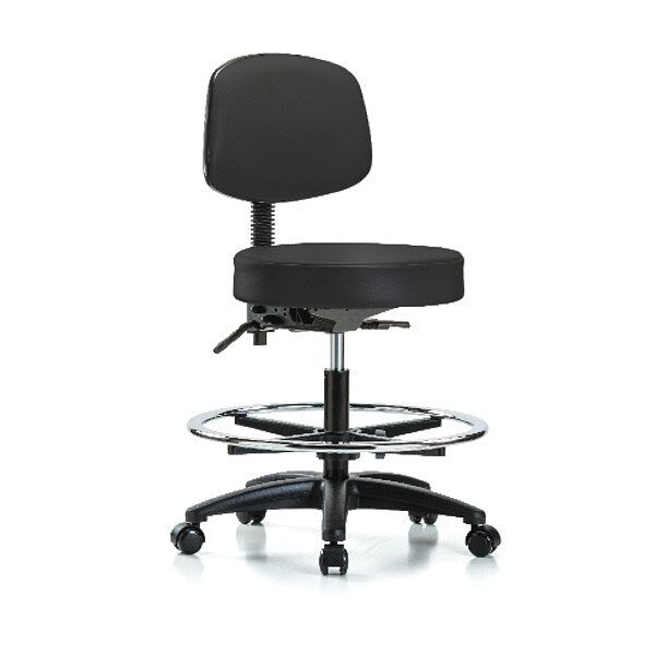 Bench Stool, Med, Vinyl, Bk, CF, Casters, BLK