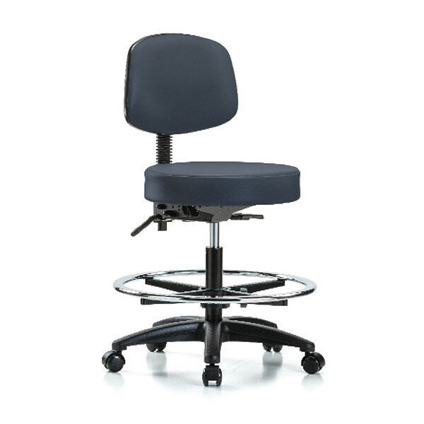 Bench Stool, Med, Vinyl, Bk, CF, Casters, Nav