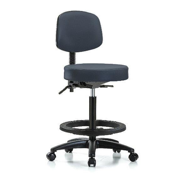 Bench Stool, Hi, Vinyl, Bk, BF, Casters, Nav