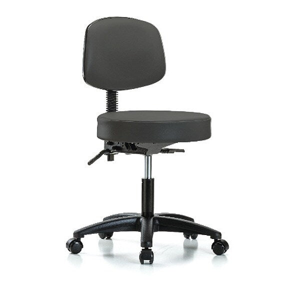 Desk Stool, Vinyl, Bk, Casters, Gry