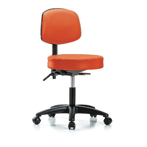 Desk Stool, Vinyl, Bk, Tilt Casters, Orange
