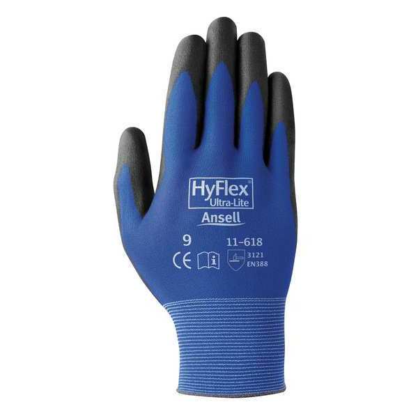 Polyurethane Coated Gloves, Palm Coverage, Blue, 9, PR