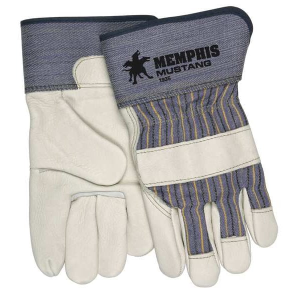 Leather Palm Gloves, Cowhide, White, M, PR