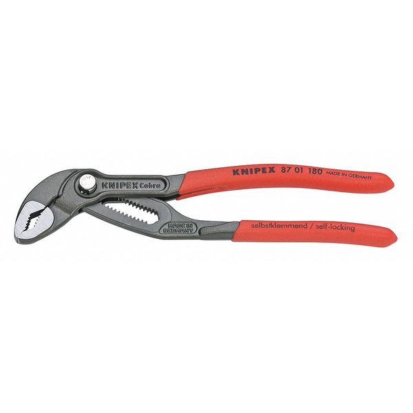 7 1/4 in Knipex Cobra V-Jaw Tongue and Groove Plier Serrated, Plastic Grip