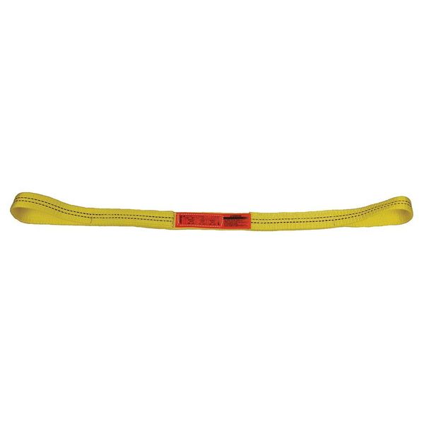 Web Sling, Flat Eye and Eye, 3 ft L, 1 in W, Nylon, Yellow