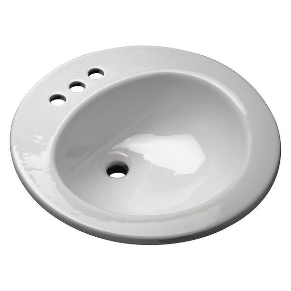 Lavatory Sink, Drop In, Vitreous China White, Bowl Size 15
