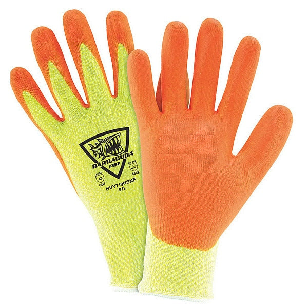 Foam Nitrile Hi-Vis Coated Gloves, Palm Coverage, Orange/Yellow, L, 12PK