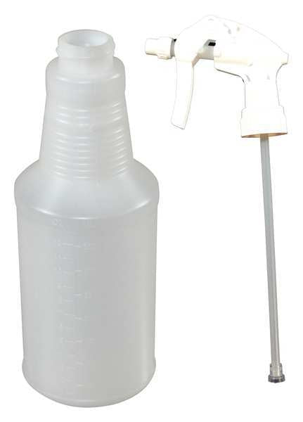 Trigger Spray Bottle, 18 oz, Stream, 10 3/8 in H, 7 1/4 in Dip Tube L, No Imprint, Plastic, Clear