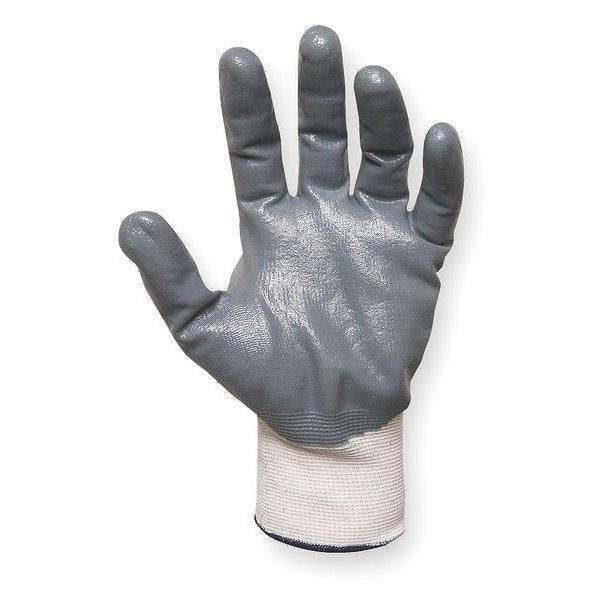 Nitrile Coated Gloves, Palm Coverage, White/Gray, XL, PR