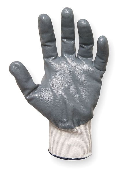 Nitrile Coated Gloves, Palm Coverage, White/Gray, L, PR