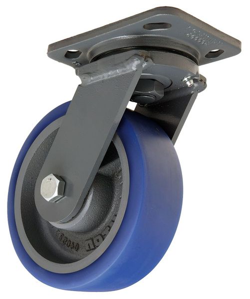 Plate Caster, Swivel, Poly, 6 in., 960 lb, Blu, B