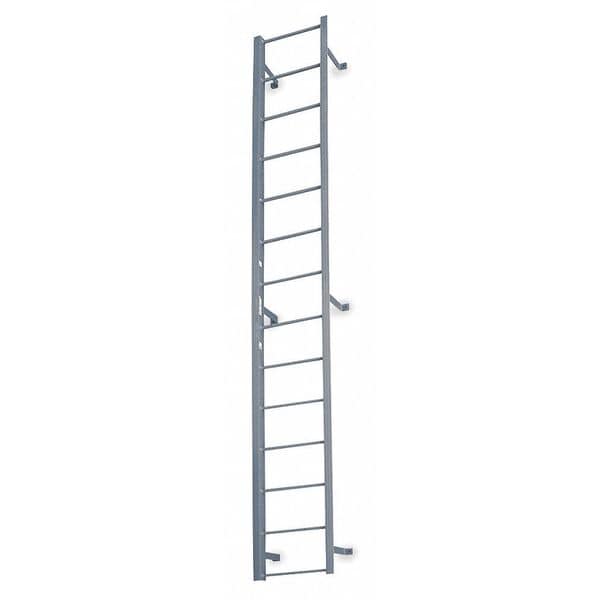 15 ft 3 in Fixed Ladder, Steel, 16 Steps, Side Step Exit, Powder Coated Finish