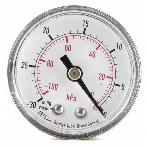 Vacuum Gauge, 30to0 in Hg Vac, -100to0 kPa