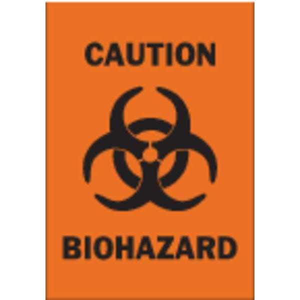 Caution Biohazard Sign, 10 in H, 7 in W, Plastic, Rectangle, English, 25780