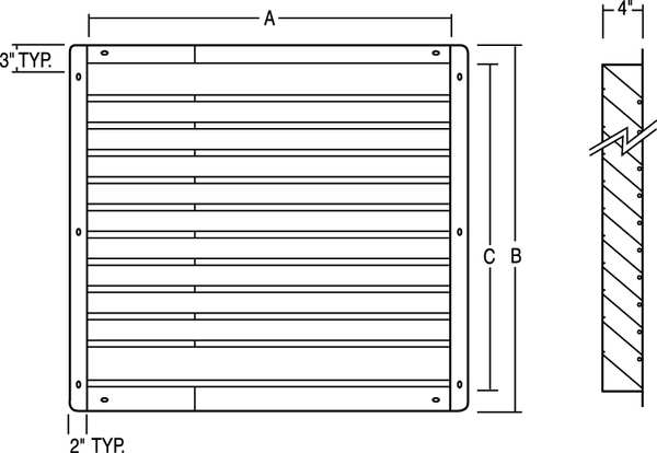 Louver, Intake, 36-48 In, Galvanized Steel