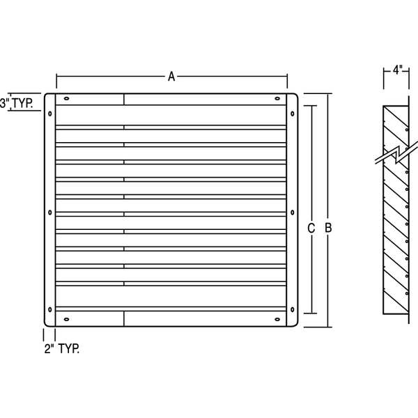 Louver, Intake, 24-42 In, Galvanized Steel