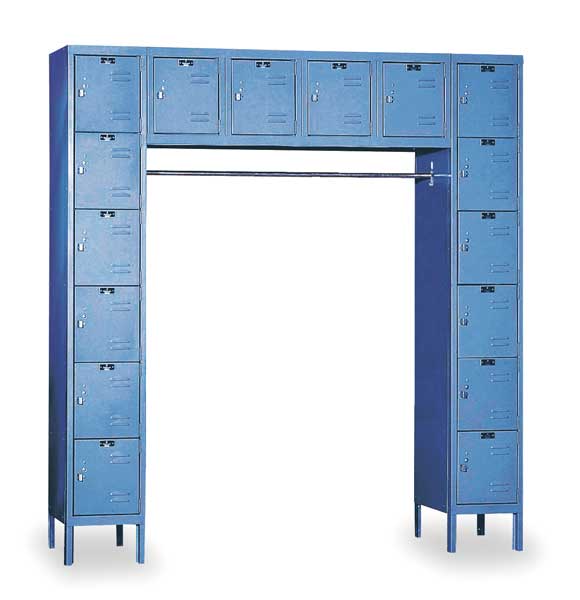 Box Locker Unit with Coat Rod, 72 in W, 18 in D, 78 in H, (6) Tier, (6) Wide, Dark Gray
