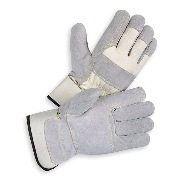 Leather Gloves, Split/Double Palm, L, PR