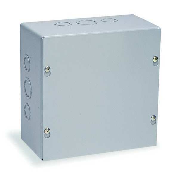 Wall Mount Electrical Enclosure, Screw On, Metallic, 6 in H, 6 in W, 4 in D, NEMA 1, Carbon Steel