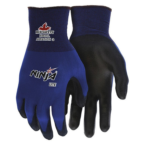 Polyurethane Coated Gloves, Palm Coverage, Black/Blue, XL, PR
