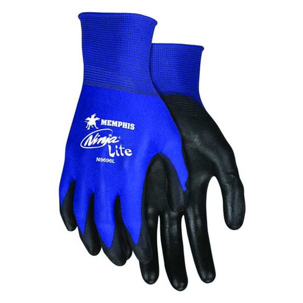 Polyurethane Coated Gloves, Palm Coverage, Black/Blue, XS, PR