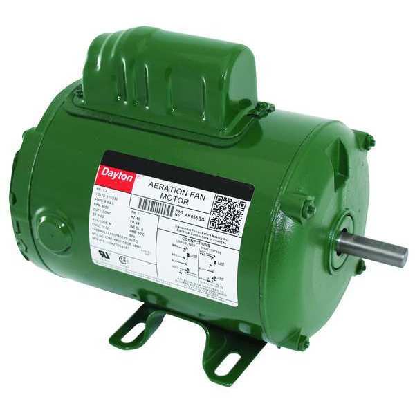 Capacitor-Start Aeration Fan Motor, 1/2 HP, 115/230V AC Voltage, 48 Frame, 3,450 Nameplate RPM