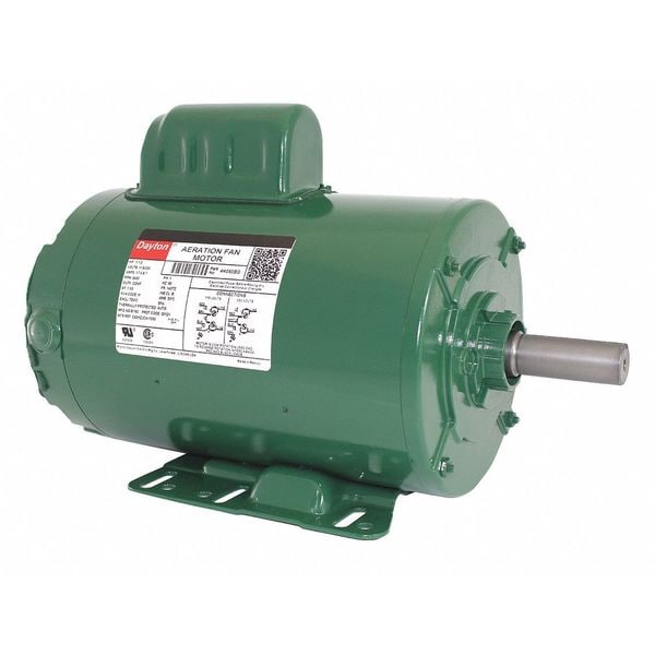 Capacitor-Start Aeration Fan Motor, 1 1/2 HP, 115/230V AC Voltage, 143TZ Frame, 3,450 Nameplate RPM