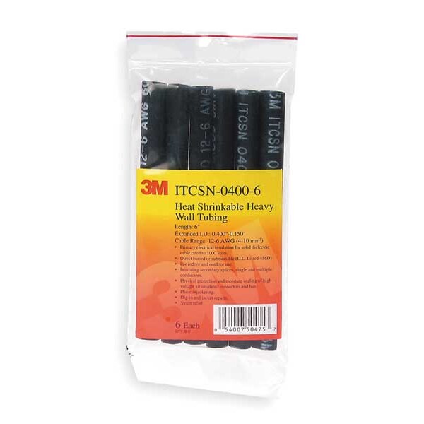 Shrink Tubing, 0.4in ID, Black, 4ft, PK5