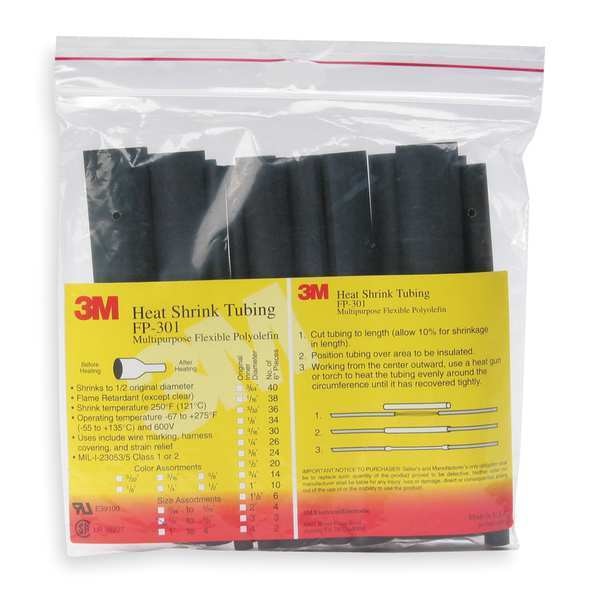 Shrink Tubing, 0.375in ID, Black, 6in, PK10