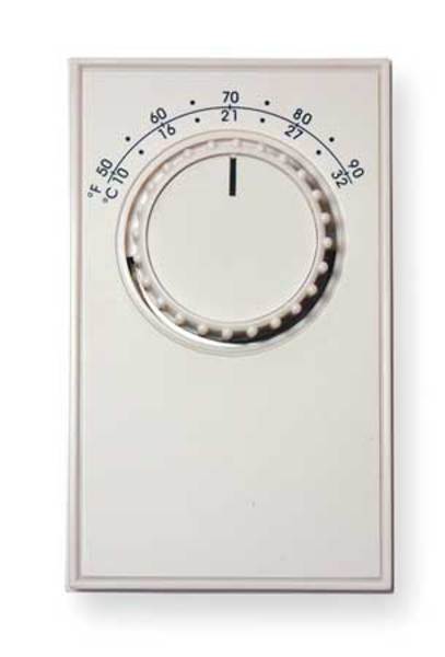 Line Volt Mechanical Tstat, Open on Rise, wall, SPST, 120 to 277VAC