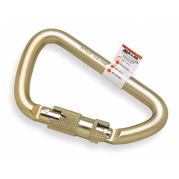 Twist-Lock Carabiner, Carbon Steel, Gold, 4 5/8 in L