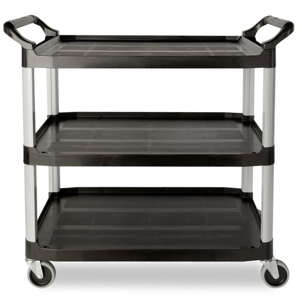 Plastic Dual-Handle Utility Cart with Lipped Plastic Shelves, (2) Raised, 3 Shelves, 300 lb