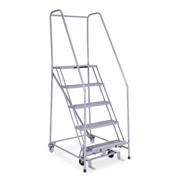 80 in H Stainless Steel Rolling Ladder, 5 Steps