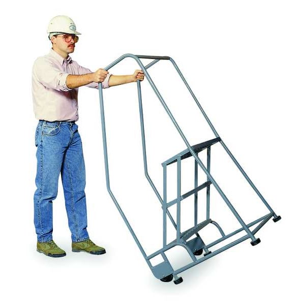 60 in H Stainless Steel Tilt and Roll Ladder, 3 Steps