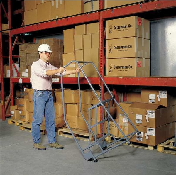 60 in H Stainless Steel Tilt and Roll Ladder, 3 Steps