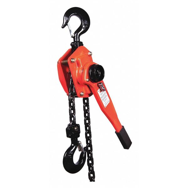 Lever Chain Hoist, 6,000 lb Load Capacity, 10 ft Hoist Lift, 1 29/64 in Hook Opening