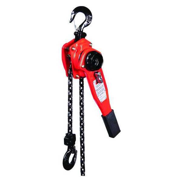 Lever Chain Hoist, 1,500 lb Load Capacity, 10 ft Hoist Lift, 29/32 in Hook Opening