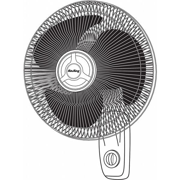 Wall Mount Fan, 12 in Oscillating, 3 Speeds, 120VAC, White