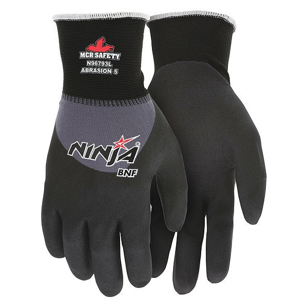 Foam Nitrile Coated Gloves, 3/4 Dip Coverage, Black/Gray, M, PR
