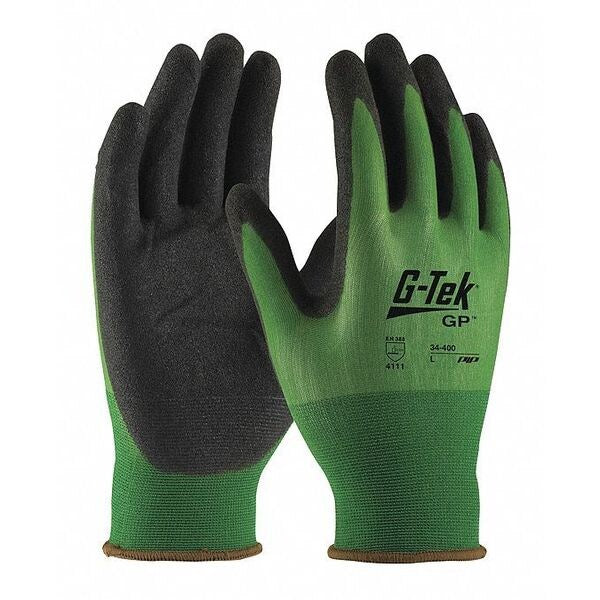 Nitrile Coated Gloves, Palm Coverage, Black/Green, M, 12PK