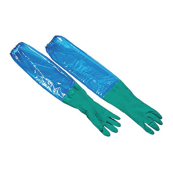 Sleeve Gloves, Nitrile, Powder Free, Blue, Green, XL, 1 PR