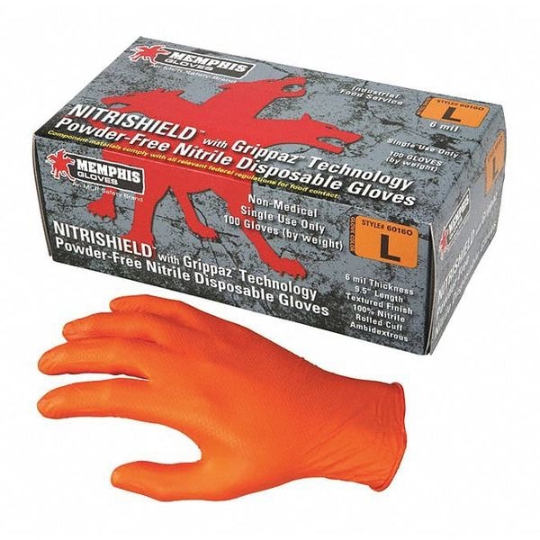 Disposable Gloves, Nitrile, Powder Free, Orange, 100 PK