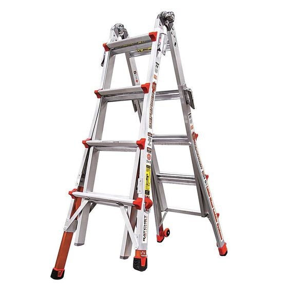 Multipurpose Ladder, Scaffold, Staircase, Stepladder, Straight Configuration, 15 ft, Aluminum