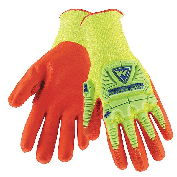 Foam Nitrile Hi-Vis Coated Gloves, Palm Coverage, Orange/Yellow, M, PR
