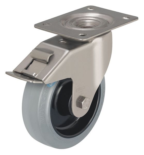 Swivel Plate Caster, Rubber, 5 in., 330 lb.